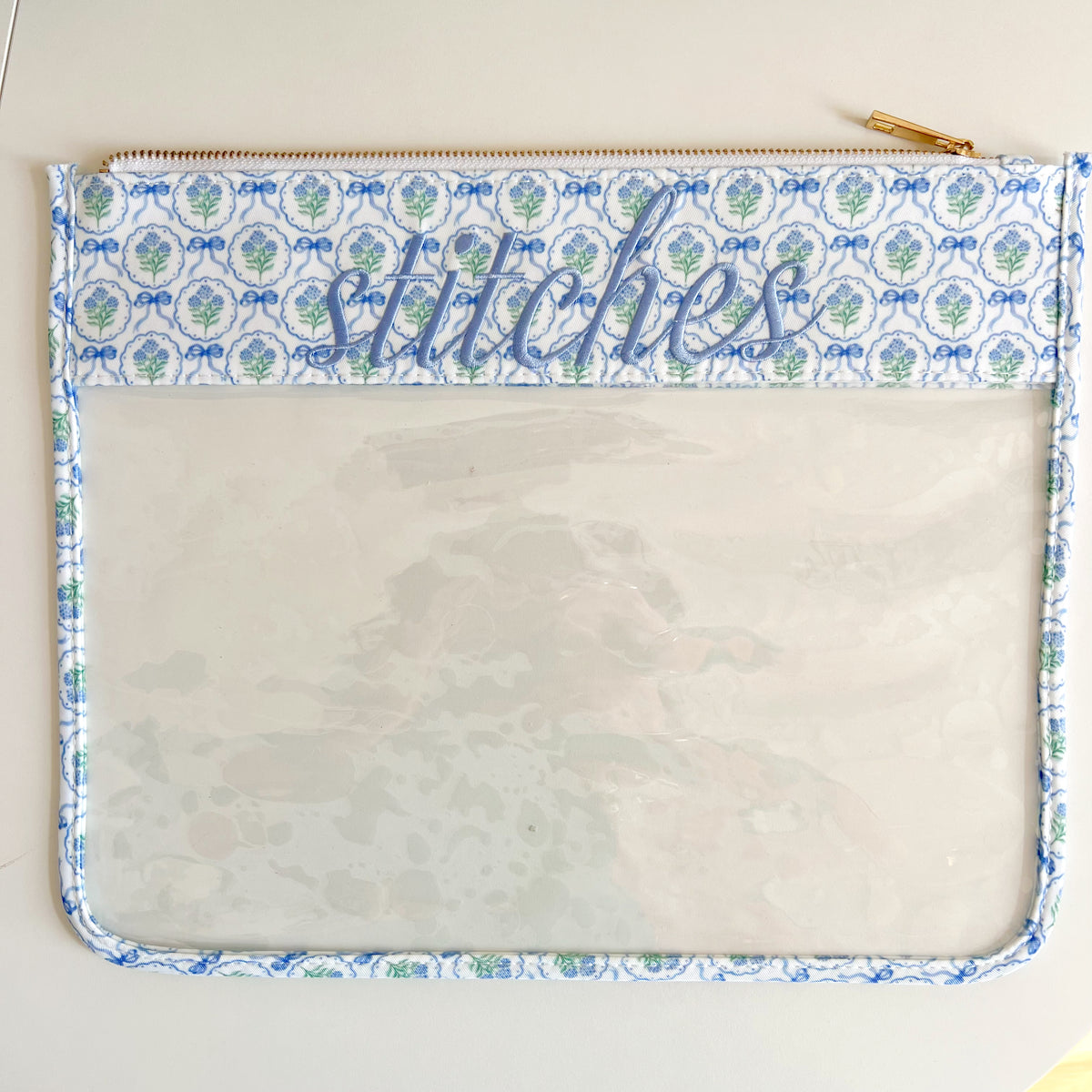 Stitched Blue Scallop Floral Hydrangea Project Bag