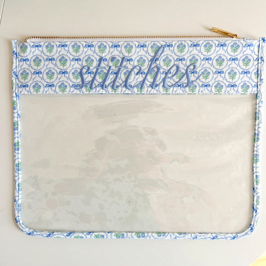 Stitched Blue Scallop Floral Hydrangea Project Bag