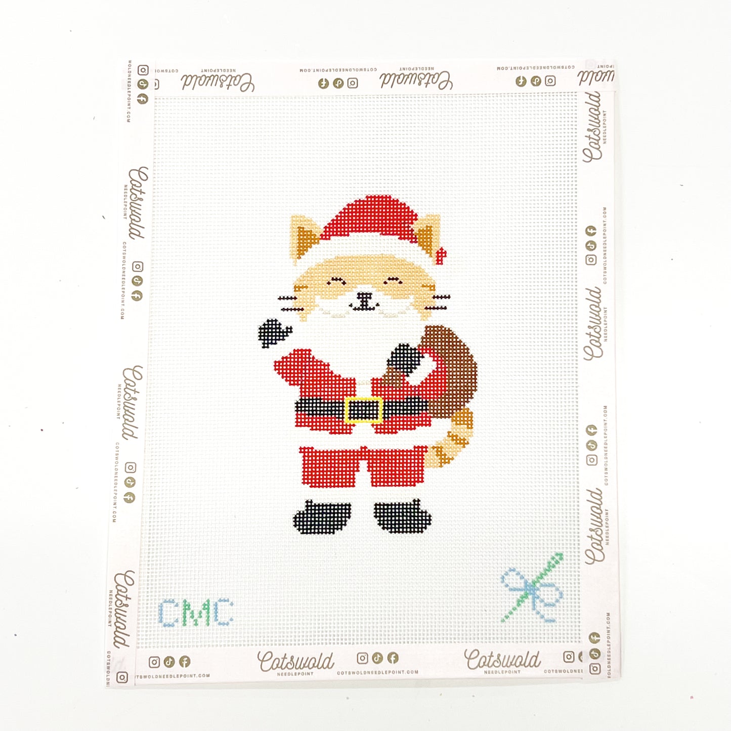 Christmas Cat Needlepoint Canvas, Kitty Needlepoint Canvas, 18 Mesh, 3x5 Design