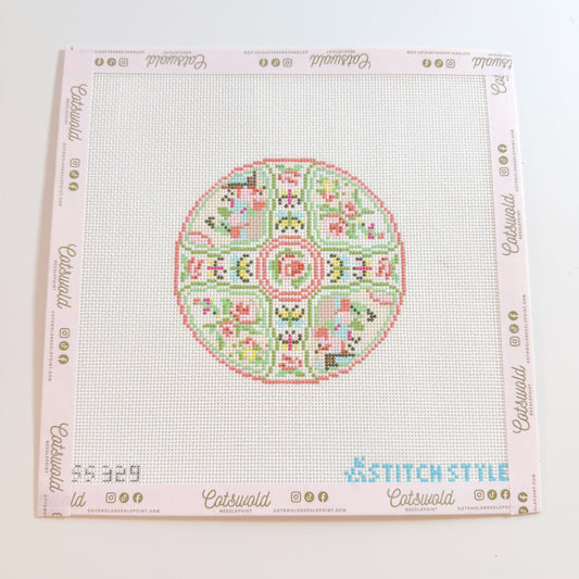Canton Rose Plate Needlepoint Canvas, 18 Mesh, 4x4 Design