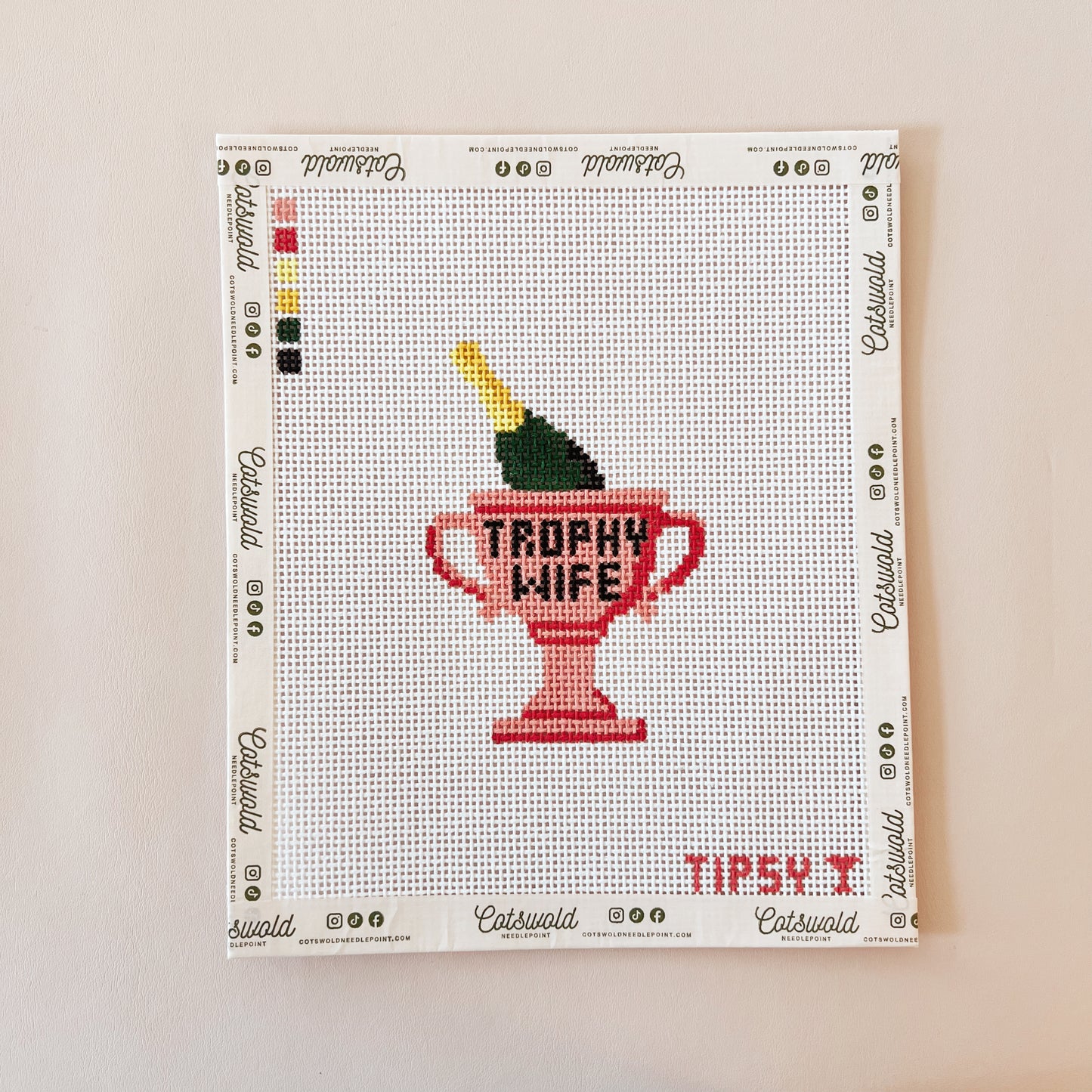 Pink Trophy Wife Needlepoint Canvas, 13 Mesh, 3.0 x 4.1 inches Design Size