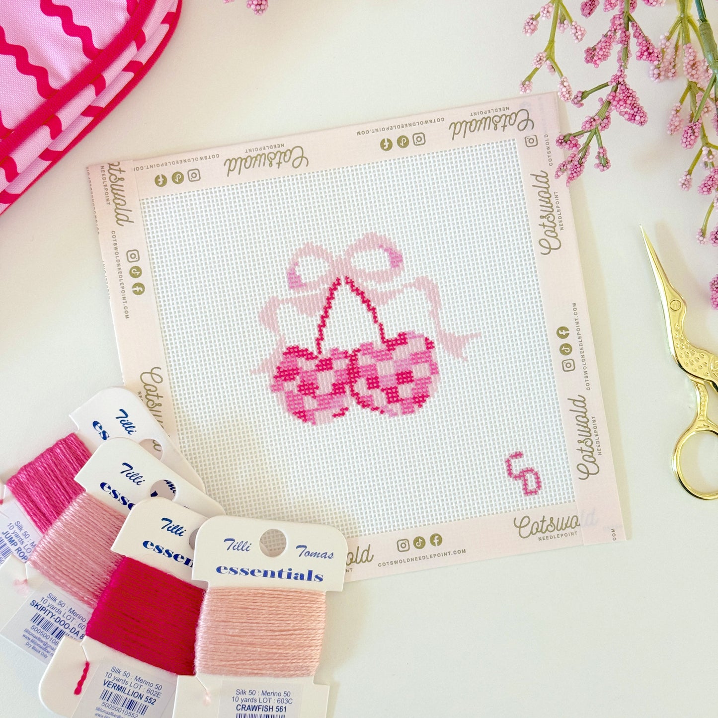 Disco Cherries with Bow Needlepoint Canvas