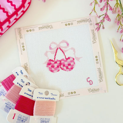 Disco Cherries with Bow Needlepoint Canvas