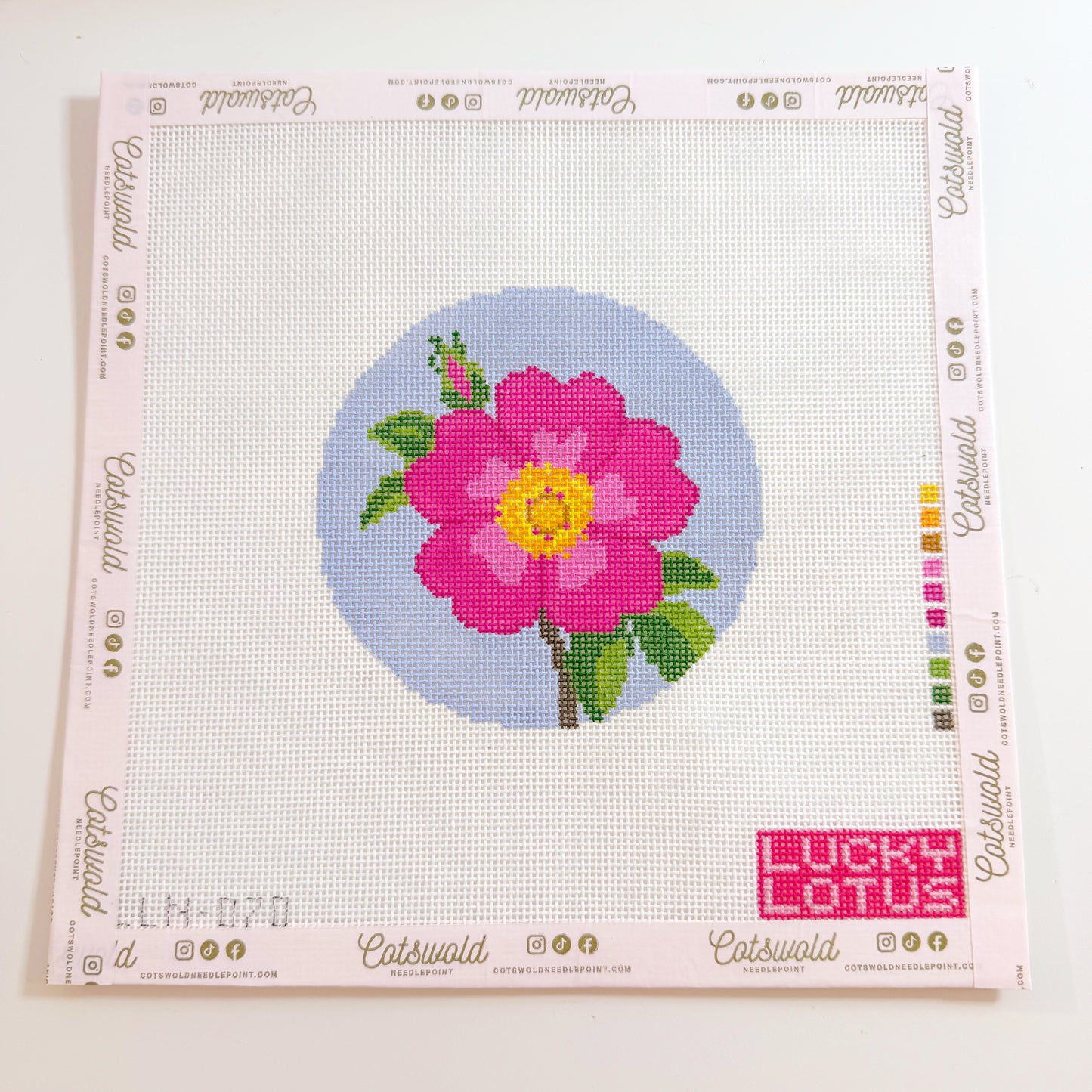 Wild Prairie Rose Flower Needlepoint Canvas, 18 Mesh, 4x4 Design