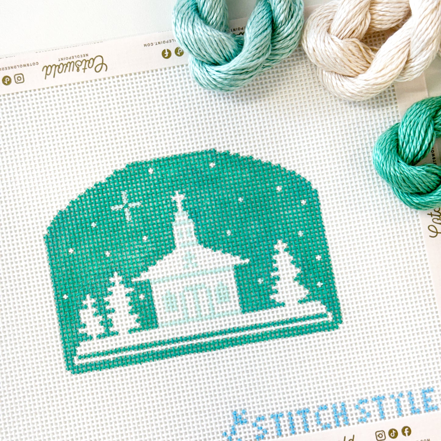Winter Church Needlepoint Canvas, Christmas Church Needlepoint, Holiday Needlepoint Canvas, 13 Mesh, 6x4 Design