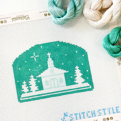 Winter Church Needlepoint Canvas, Christmas Church Needlepoint, Holiday Needlepoint Canvas, 13 Mesh, 6x4 Design