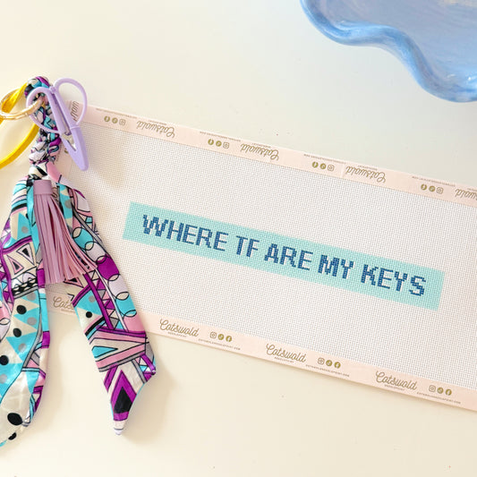 Where The F Are My Keys Needlepoint Canvas, Funny Keychain Needlepoint, Hand Painted Key Fob Needlepoint Canvas, 18 Mesh, 10x1 Design