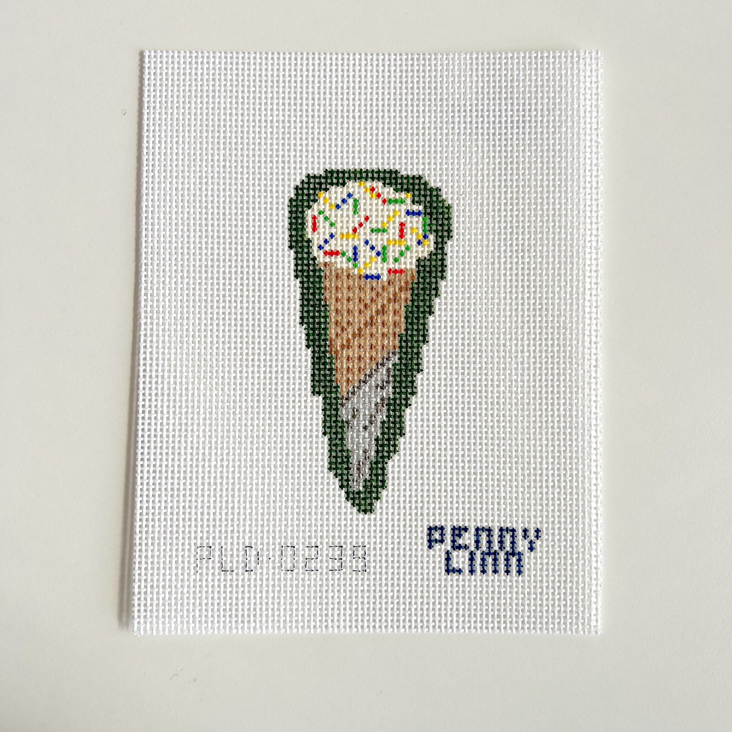 Juice Bar Ice Cream Cone with Green Background Needlepoint Canvas, 13 Mesh, 4.5" x 2" Design Size