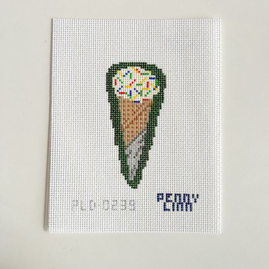 Juice Bar Ice Cream Cone with Green Background Needlepoint Canvas, 13 Mesh, 4.5" x 2" Design Size