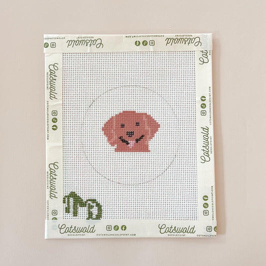 Murphy Mini Golden Retriever Dog Needlepoint Canvas, 18 Mesh, 3" round