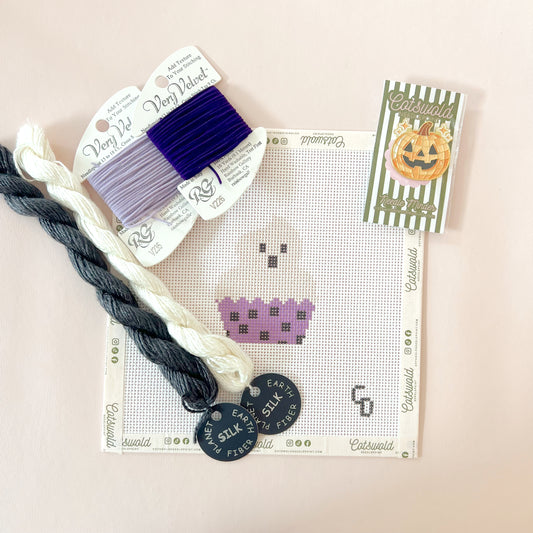 Halloween Ghost Cupcake Needlepoint Canvas, 13 Mesh,  2.5"x3.5" Design Size