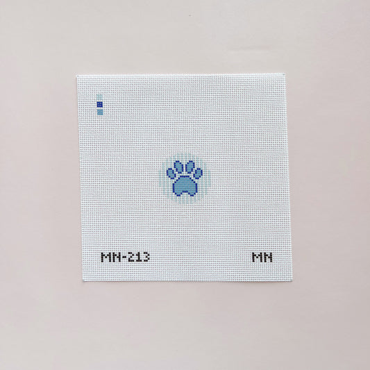Blue Stripe Paw Print Mini Needlepoint Canvas, 18 Mesh, 1.5" Round