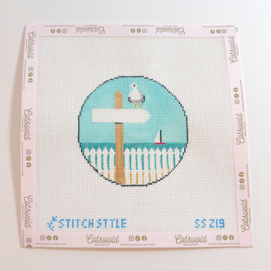 Beach Sign Needlepoint Canvas, Beach Summer Needlepoint Canvas, 18 Mesh, 4x4 Design
