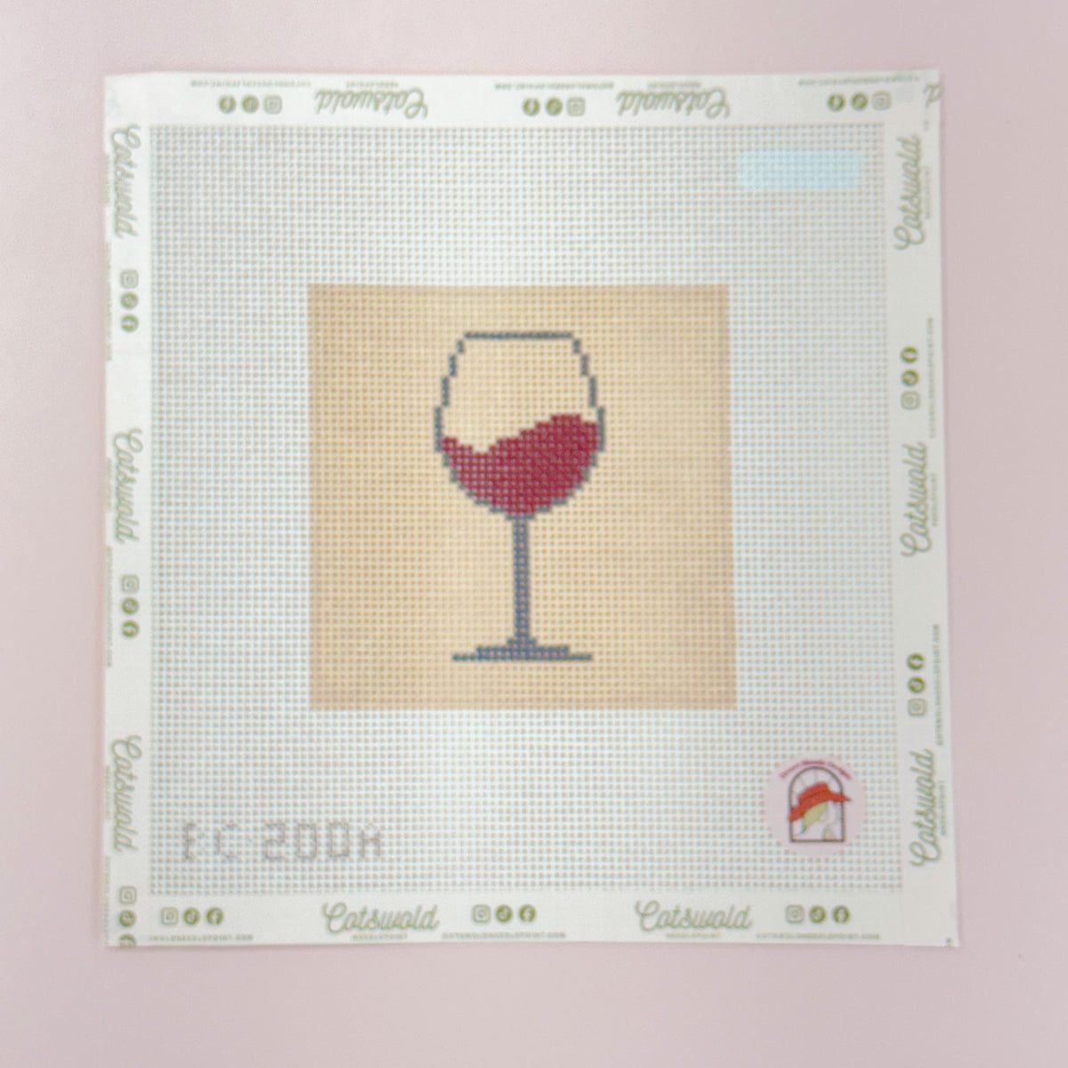 Red Wine Glass Coaster Beginner Needlepoint Canvas, 13 Mesh, 4x4 Design