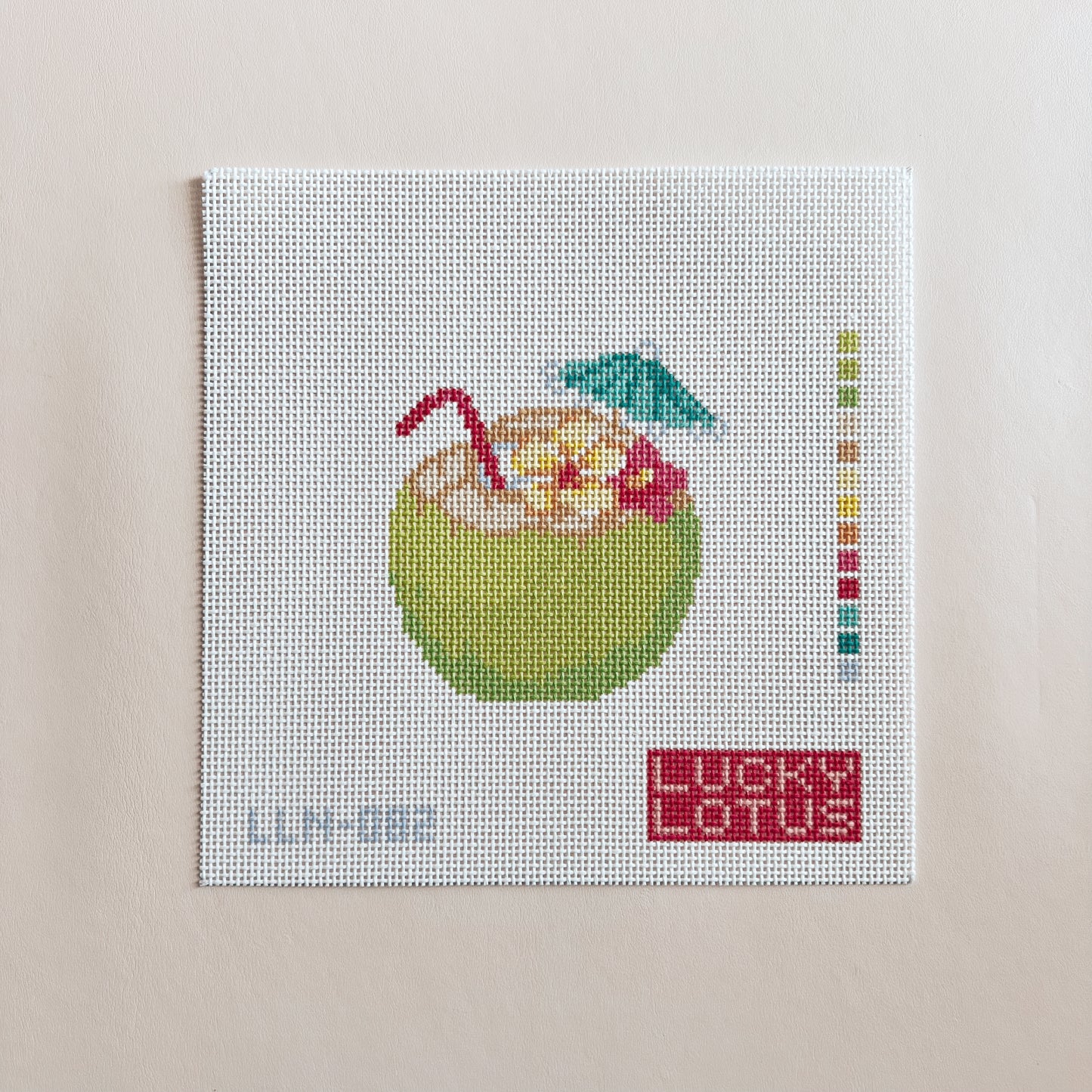 Green Coconut Drink Needlepoint Canvas, 13 Mesh, 3.8" x 4.0" Design Size