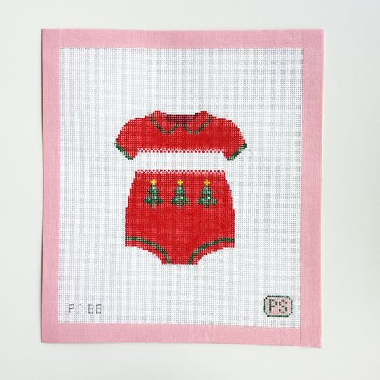Baby Boy Christmas Outfit Needlepoint Canvas, 18 mesh, 4.5"x4" Design, Baby Christmas Needlepoint Canvas