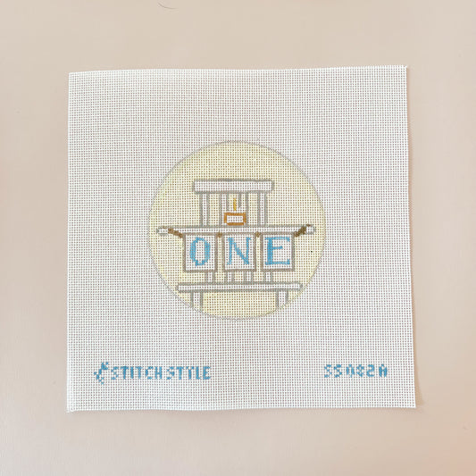 First Birthday Round Needlepoint Canvas