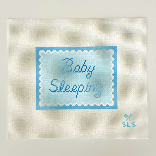 Blue Scalloped Baby Sleeping Needlepoint Canvas Sign, 13 mesh, 6" x 4.5"