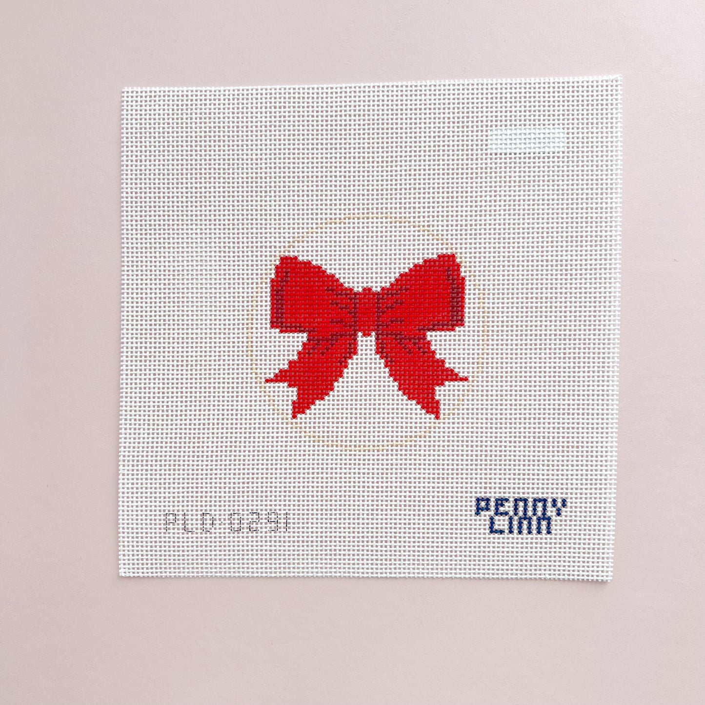 Red Bow Round Needlepoint Canvas, 13 Mesh, 4" x 4" Round Design Size