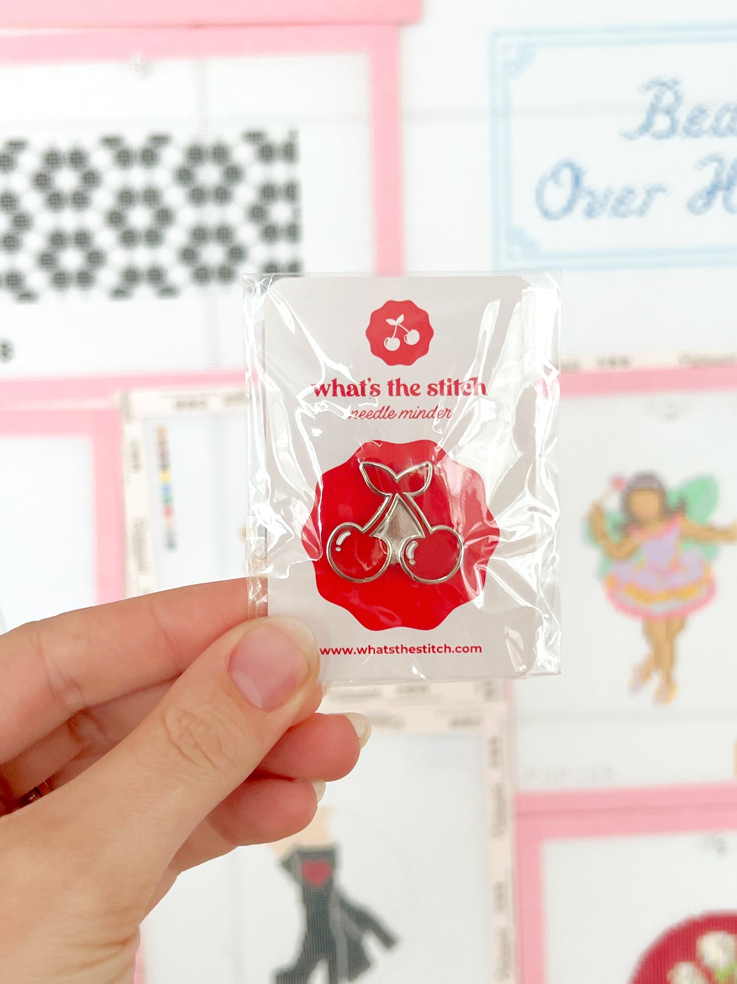 Cherry Needleminder, Cute Cherry Needlepoint Magnet, Red Fruit Stitching Accessory