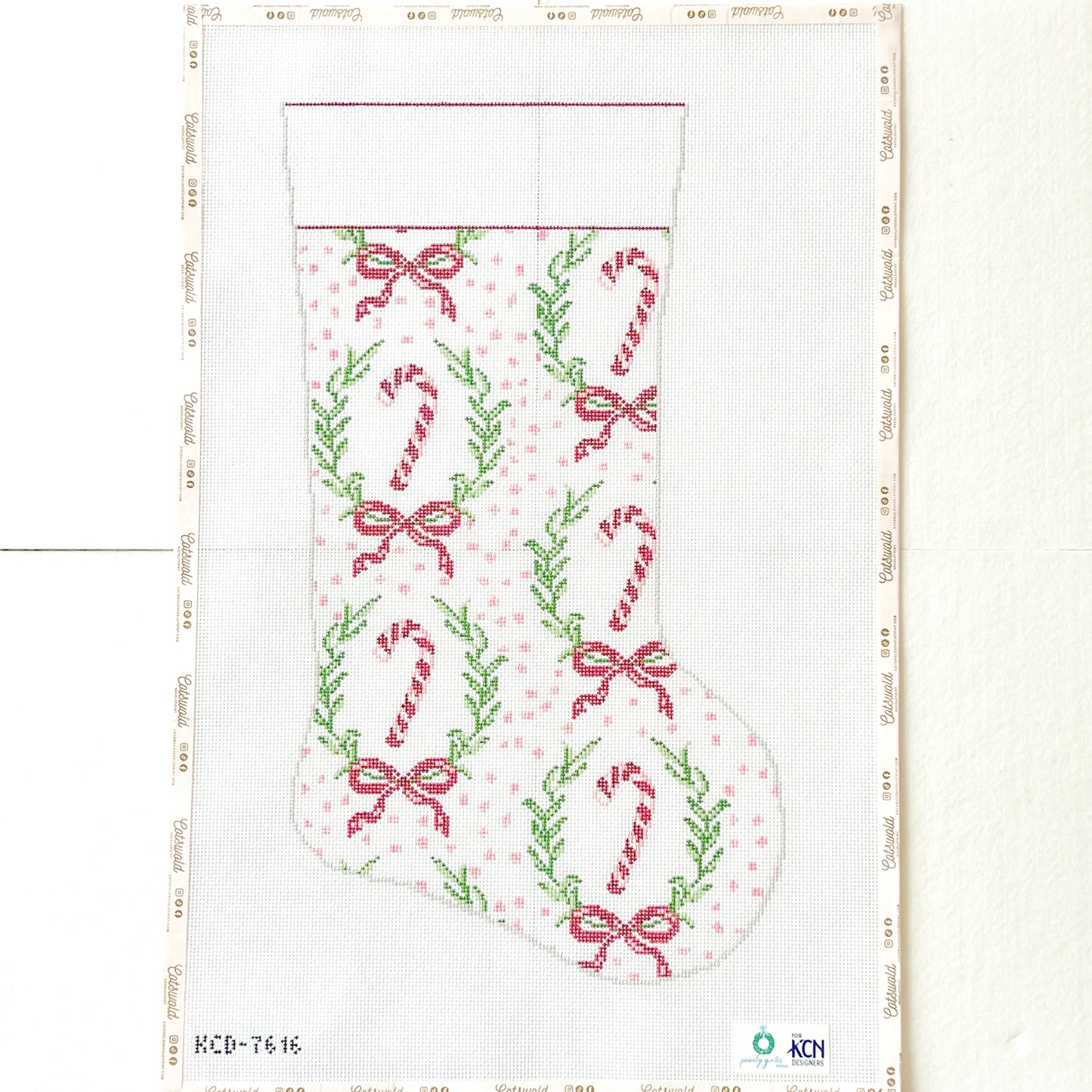 Candy Cane Full Size Christmas Stocking Needlepoint Canvas, Heirloom Needlepoint Stocking Canvas, 13 Mesh