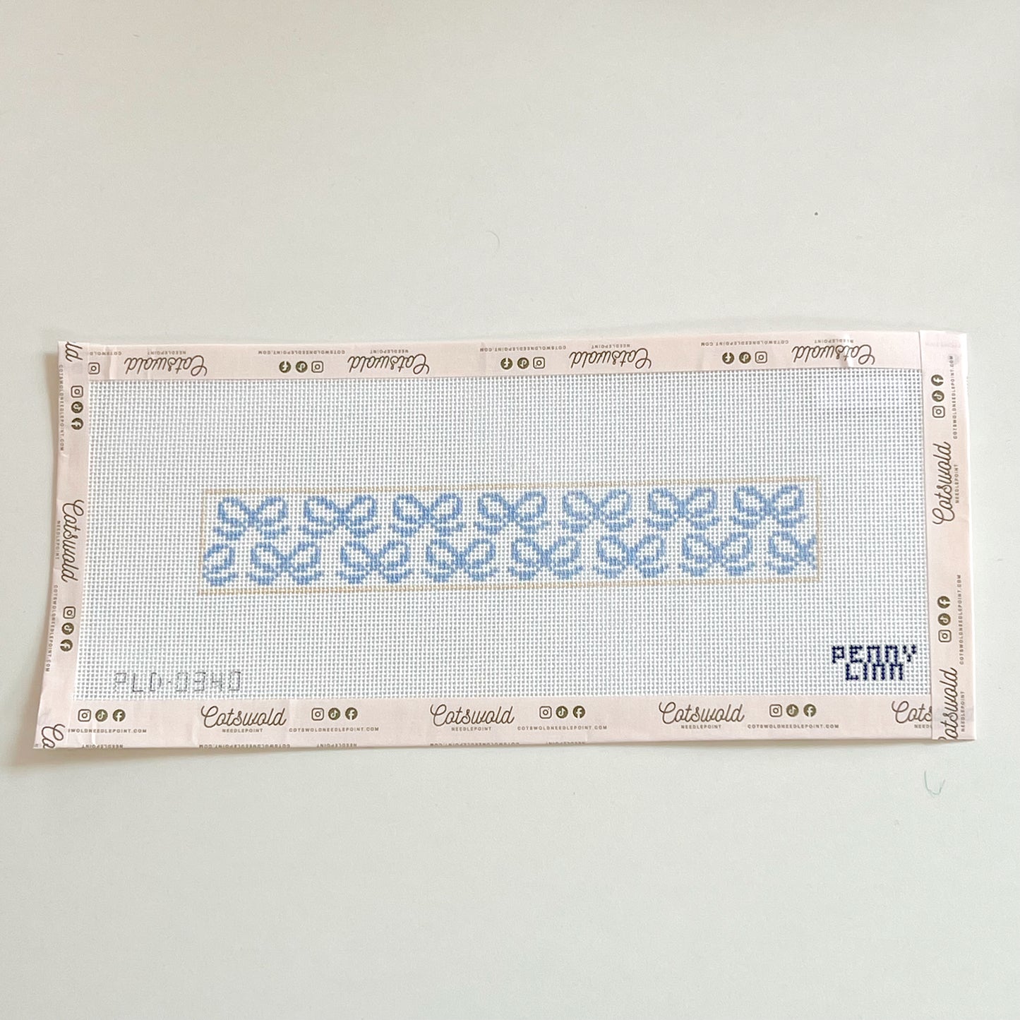 Blue Bow Key Fob Needlepoint Canvas, 18 Mesh, 1.22" x 8" Design Size