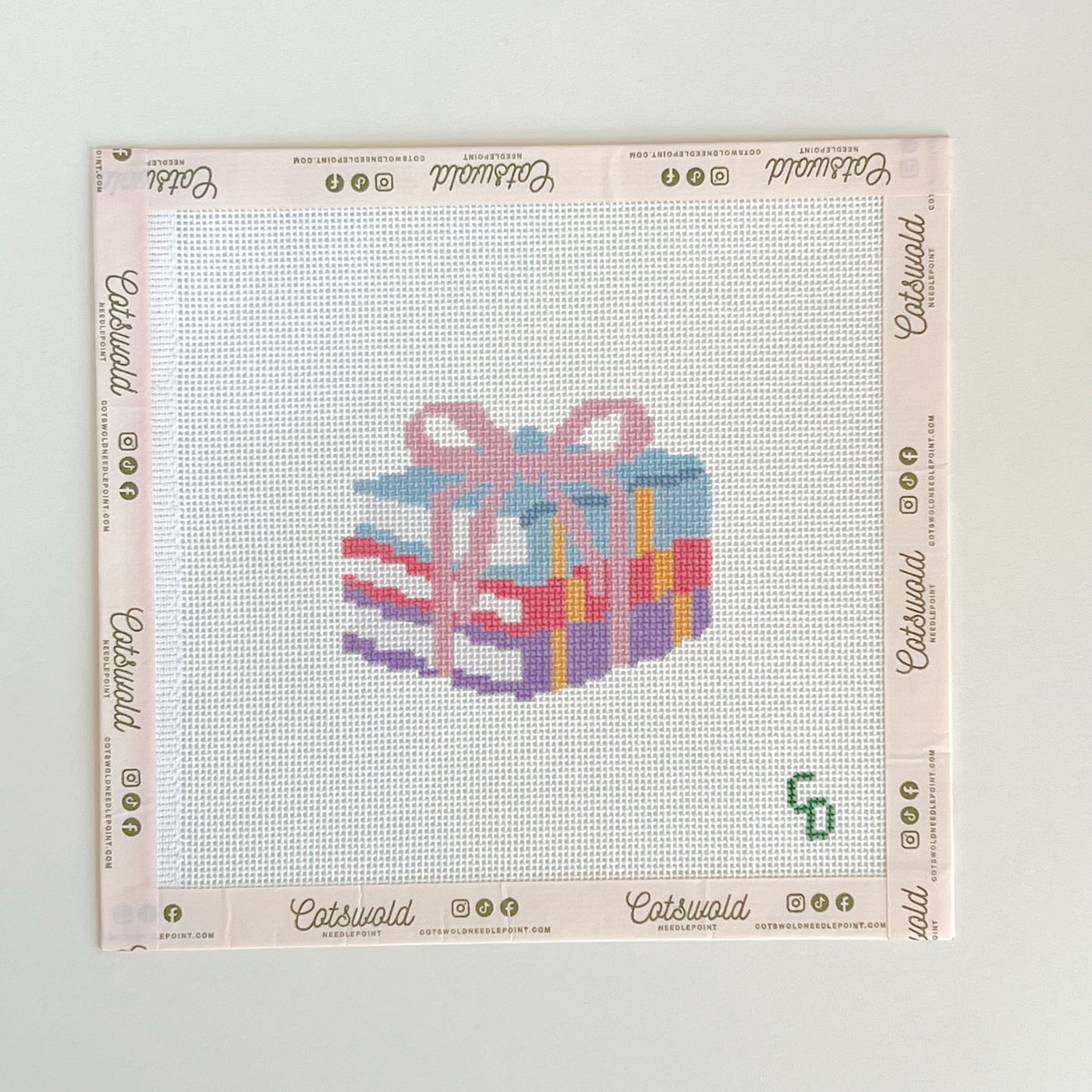 Books Stacked with a Bow Needlepoint Canvas, 18 Mesh, 3.5x3" Design Size