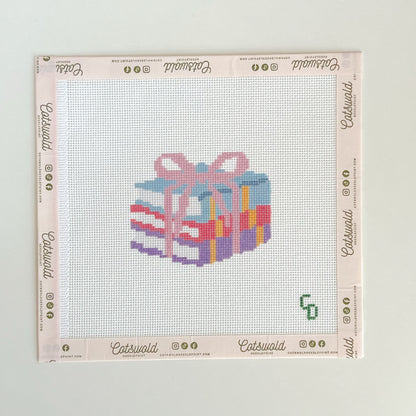 Books Stacked with a Bow Needlepoint Canvas, 18 Mesh, 3.5x3" Design Size