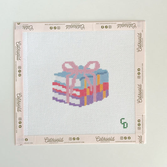 Books Stacked with a Bow Needlepoint Canvas, 18 Mesh, 3.5x3" Design Size