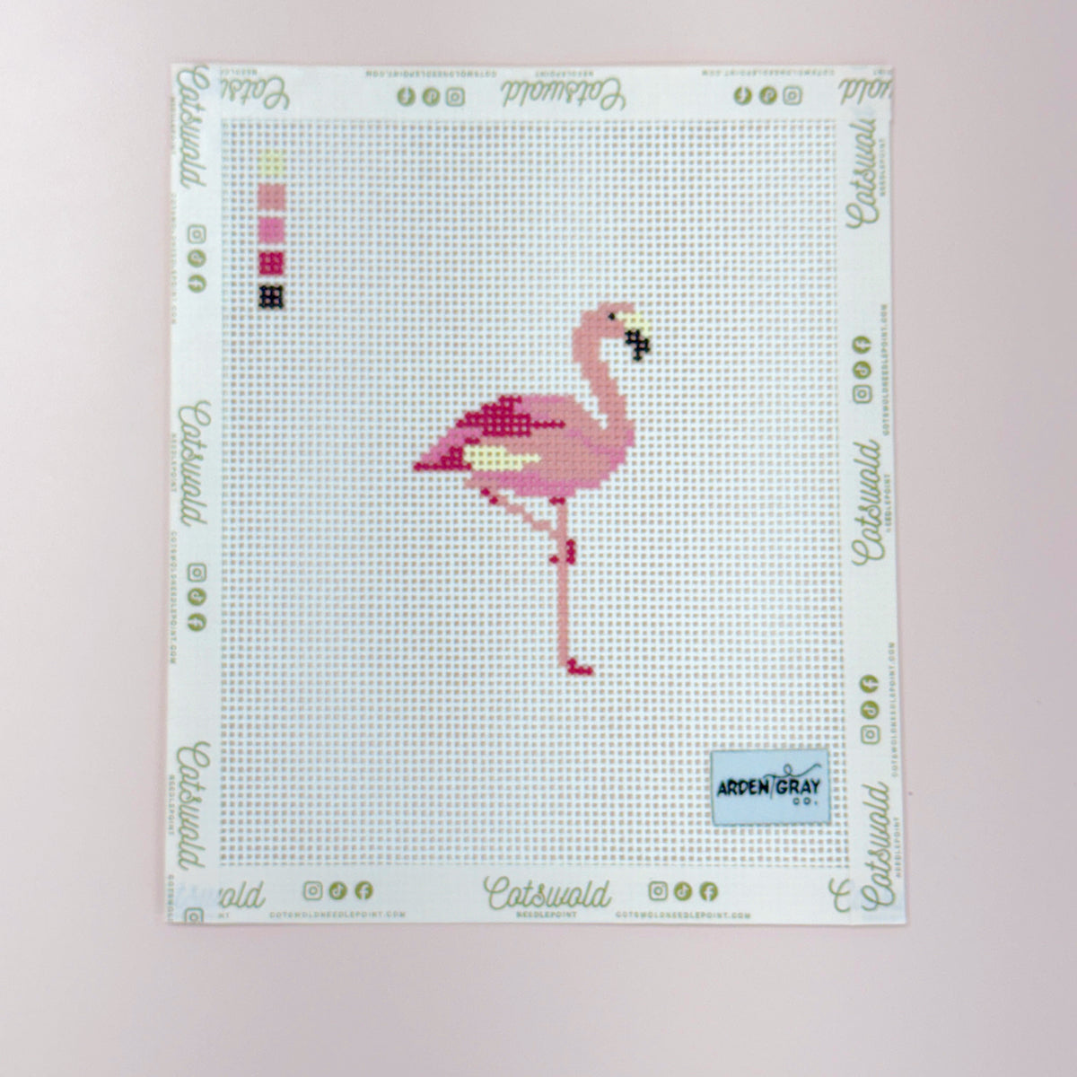 Flamingo Needlepoint Canvas, 13 Mesh, Mini Needlepoint Canvas, 3"x3" Design