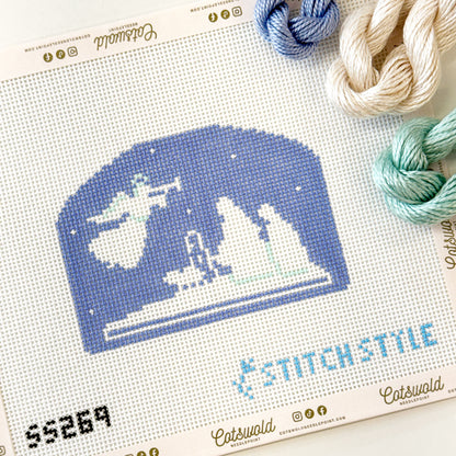Blue Nativity Needlepoint Canvas, Religious Christmas Needlepoint, Nativity Scene Canvas, 13 Mesh, 6x4 Design
