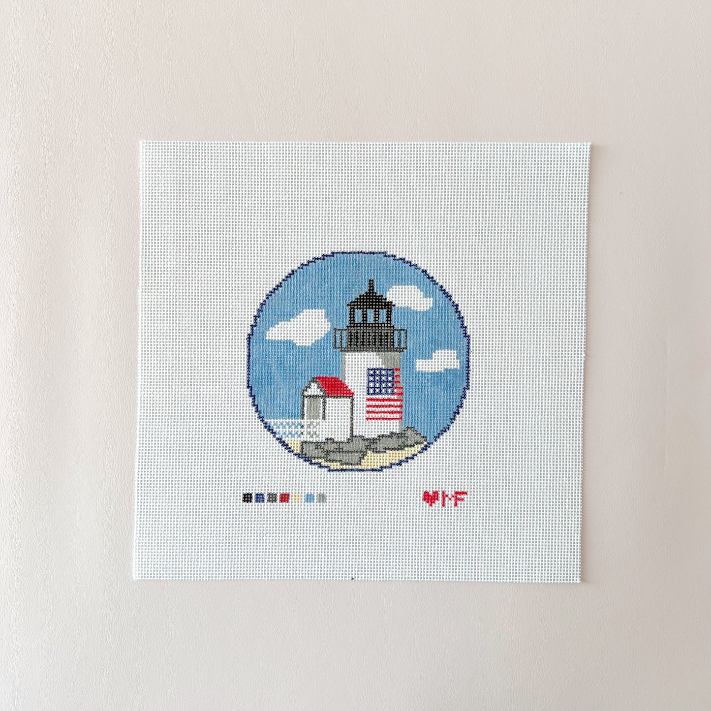American Flag Lighthouse Round Needlepoint Canvas, 18 Mesh, 4" round