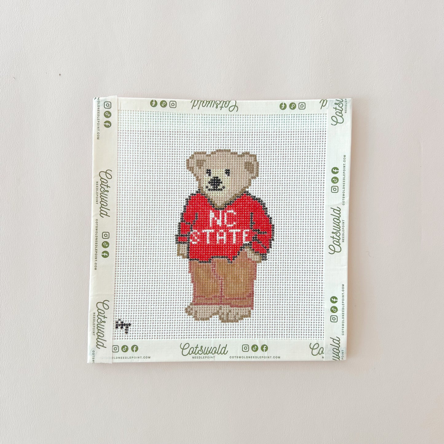 Red North Carolina College Bear Needlepoint Canvas, 18 Mesh