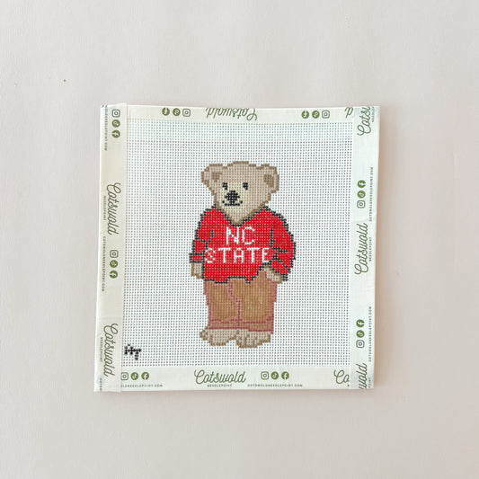 Red North Carolina College Bear Needlepoint Canvas, 18 Mesh