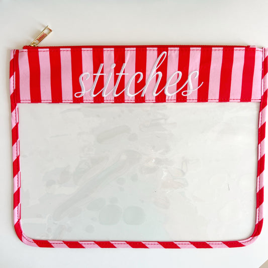Stitched Red and Pink Stripe Project Bag