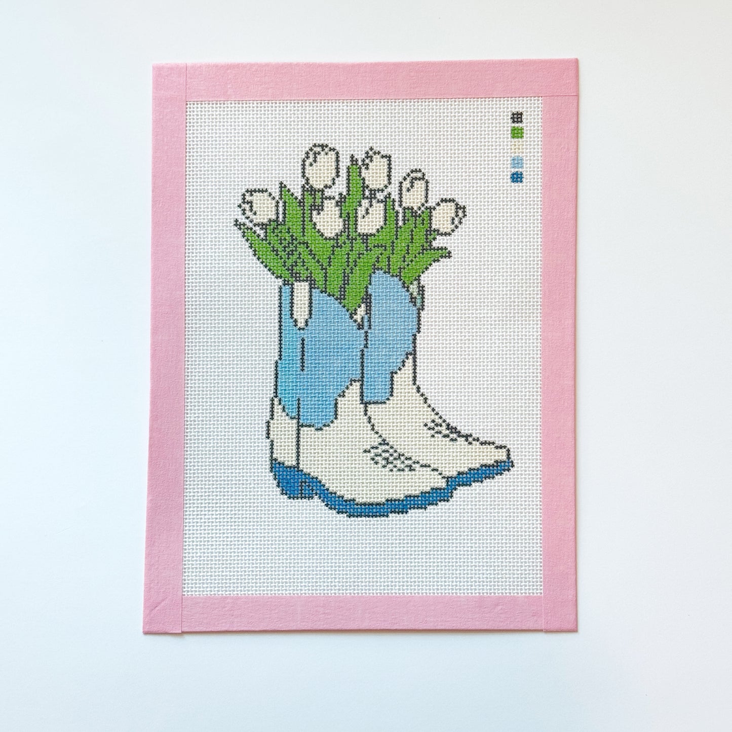 Tulip Cowgirl Boots Needlepoint Canvas, Southern Needlepoint Canvas, Flower Needlepoint Canvas, 18 Mesh, 4x5 Design