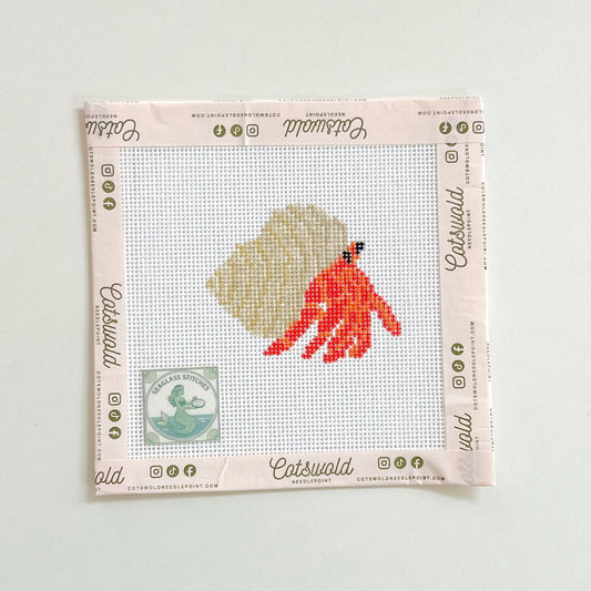 Red Hermit Crab Needlepoint Canvas, 18 Mesh, 2.5" X 2.5" Design Size