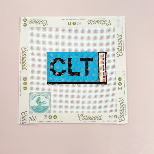CLT Blue Matches Box, Charlotte Match Box Needlepoint Canvas, 18 Mesh, 1.5"x3.5" Design