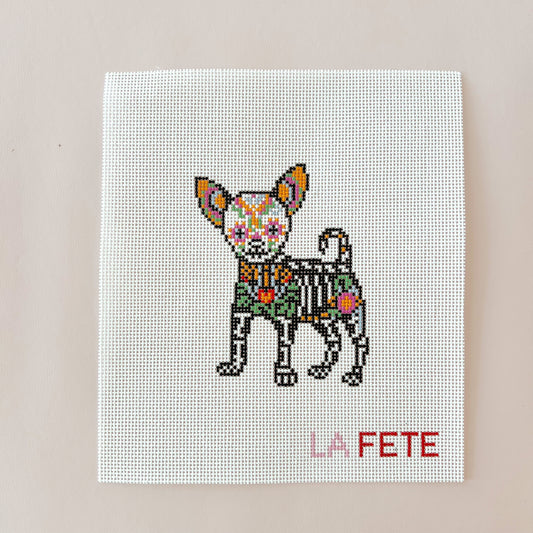 Dia De Los Muertos Chihuahua Needlepoint Canvas, 13 Mesh, 5"x4" Design Size