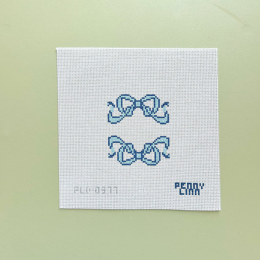Double Ribbon Square Blue Needlepoint Canvas, 13 Mesh, 4"x4" Design Size
