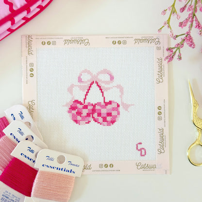 Disco Cherries with Bow Needlepoint Canvas