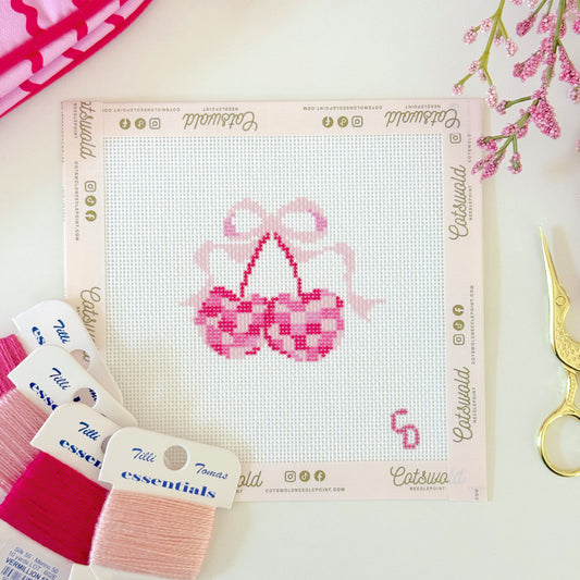 Disco Cherries with Bow Needlepoint Canvas