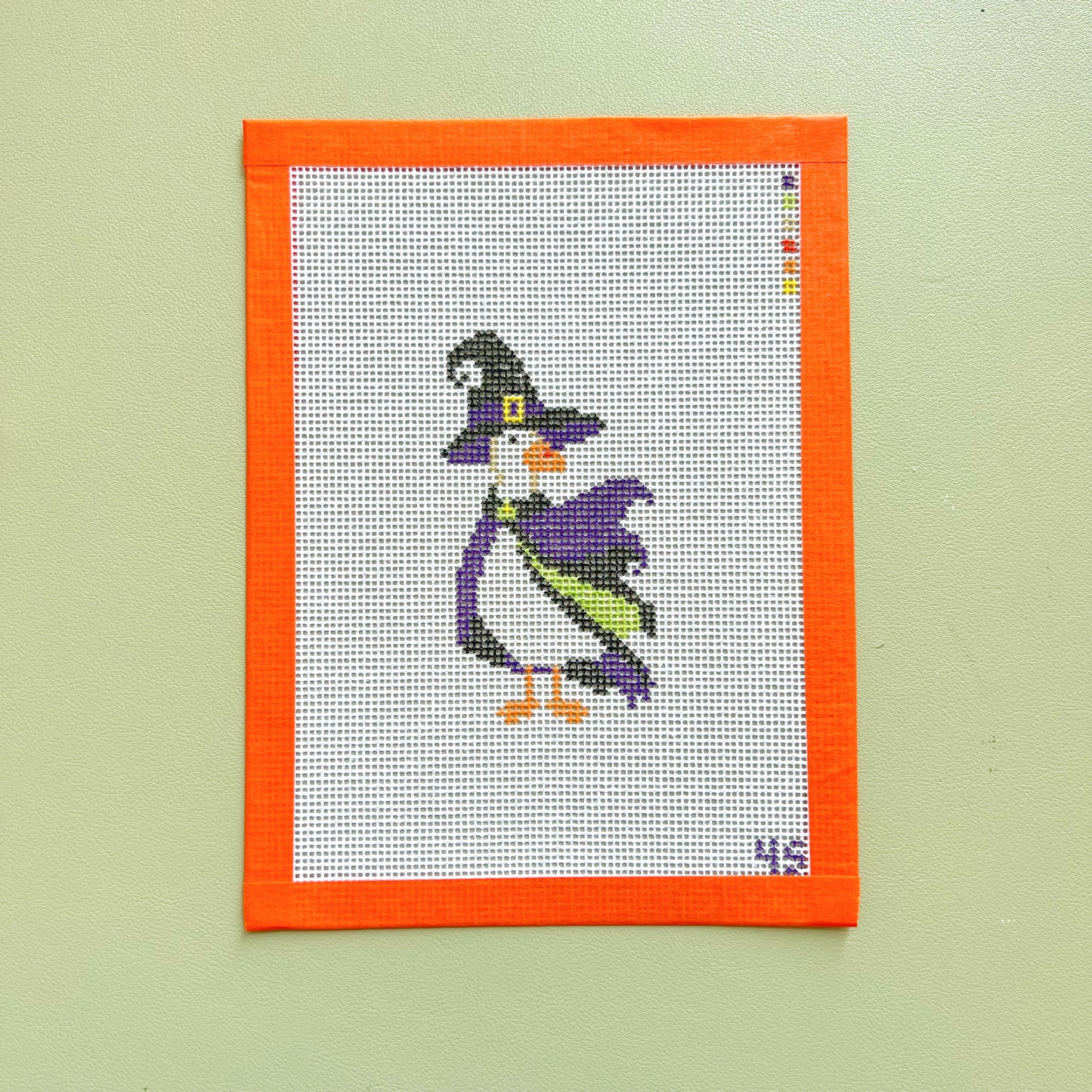 Halloween Witch Goose Needlepoint Canvas, 14 Mesh, 3"x4" Design Size
