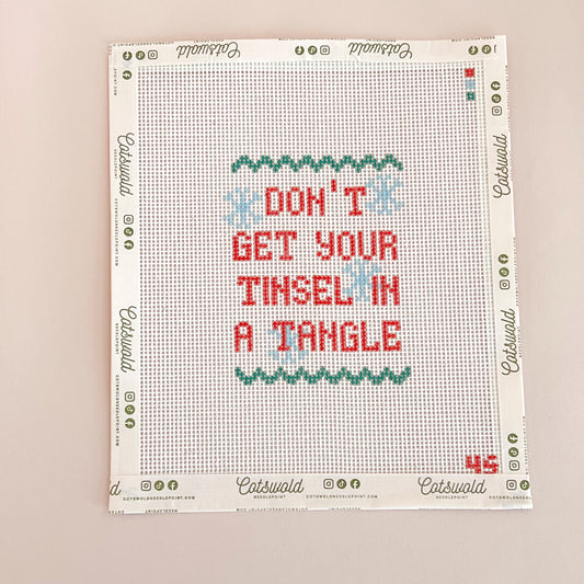 Don't Get Your Tinsel In A Tangle Needlepoint Canvas, 14 Mesh, 3" × 4" Design Size