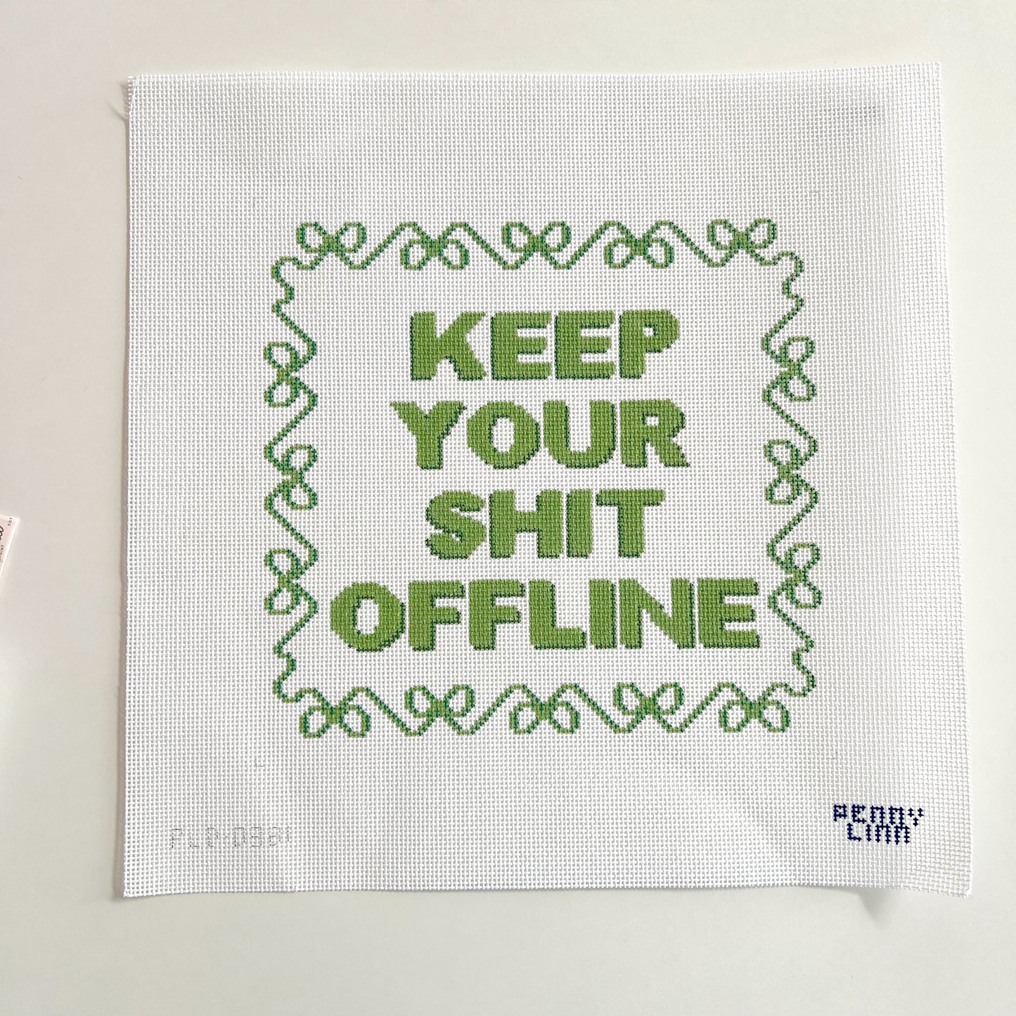 Keep Your Shit Offline Green Pillow Needlepoint Canvas, 13 Mesh,  10" x 10" Design Size