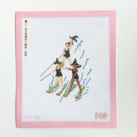 Waterskiing Witches Needlepoint Canvas
