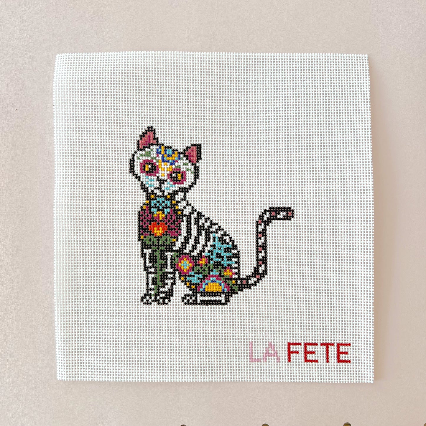 Dia De Los Muertos Cat Needlepoint Canvas, 13 mesh, 5"x5" Design Size