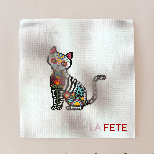 Dia De Los Muertos Cat Needlepoint Canvas, 13 mesh, 5"x5" Design Size