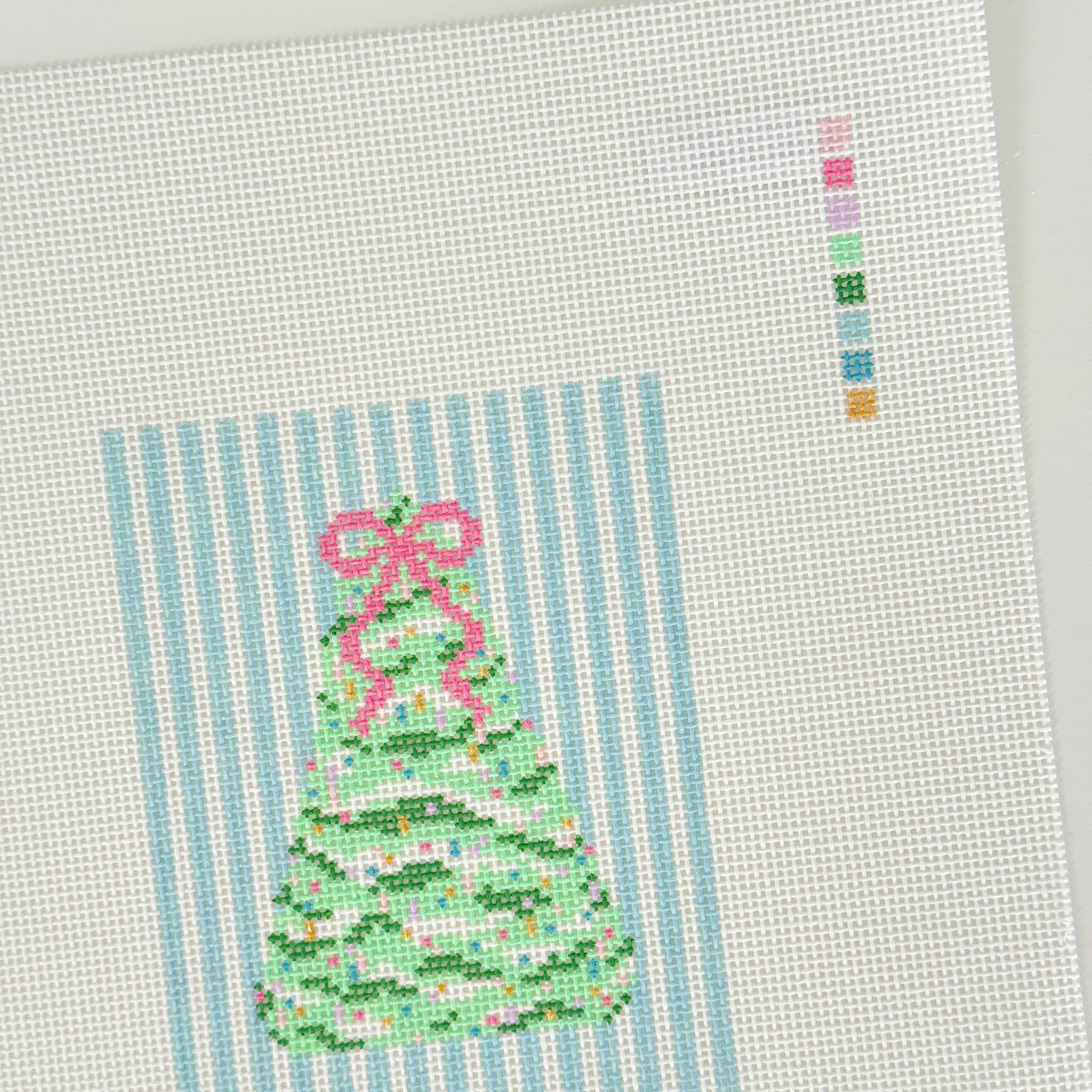 Pastel Christmas Tree Blue Striped Needlepoint Canvas, 18 Mesh, 4" x 3.2"