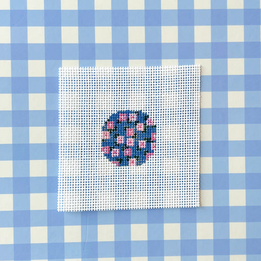 Hydrangea Keychain Round Needlepoint Canvas, 18 Mesh, 1.5" Round